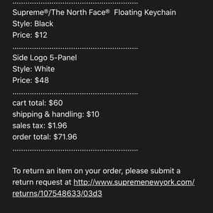 Receipt of my items